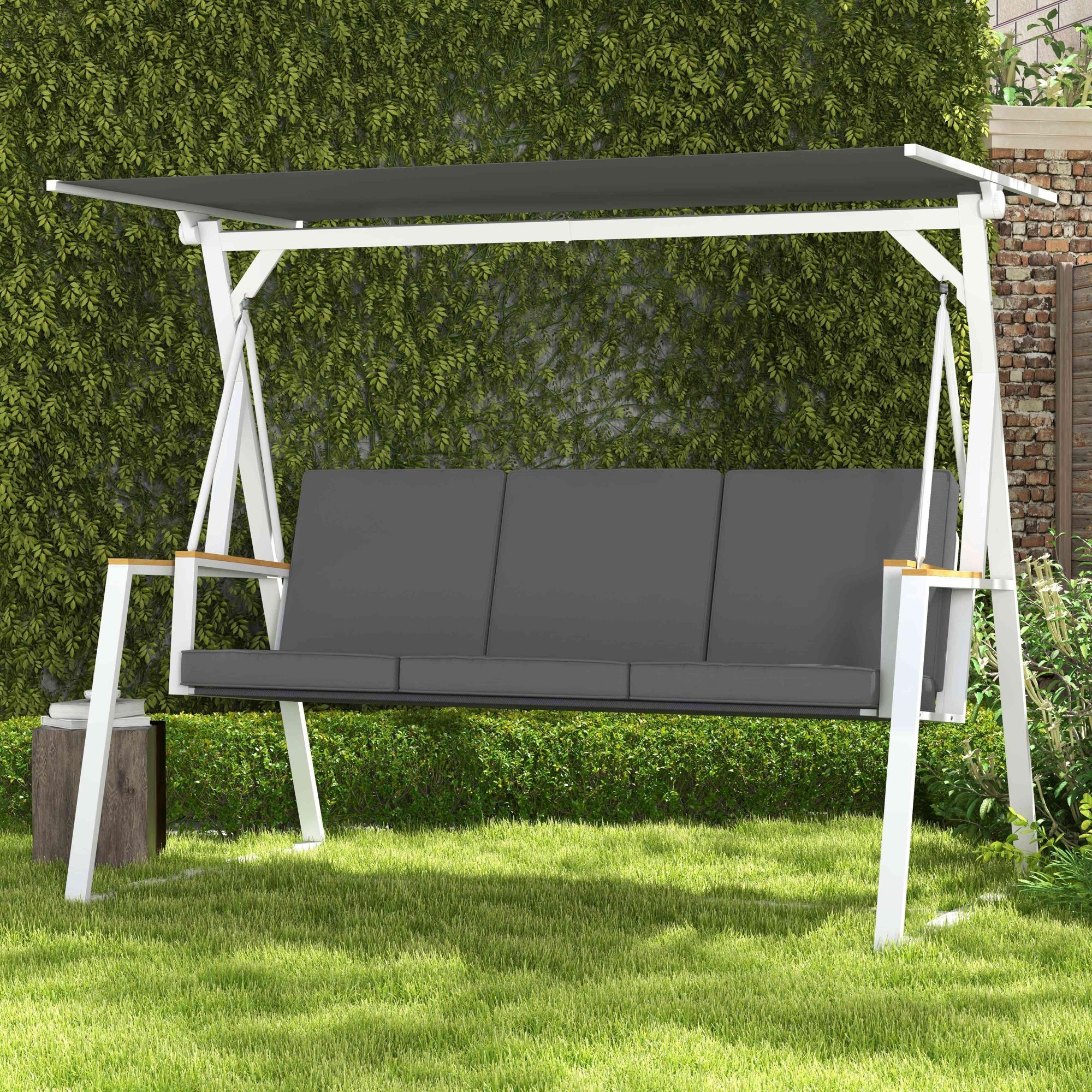 Outsunny 3-Seater Garden Swing with Tilting Canopy, Steel, 205x130x175 cm, Dark Grey