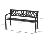 Outsunny 2 -seater garden bench with decorated back and armrests, 125x50x75cm, black - Borgè