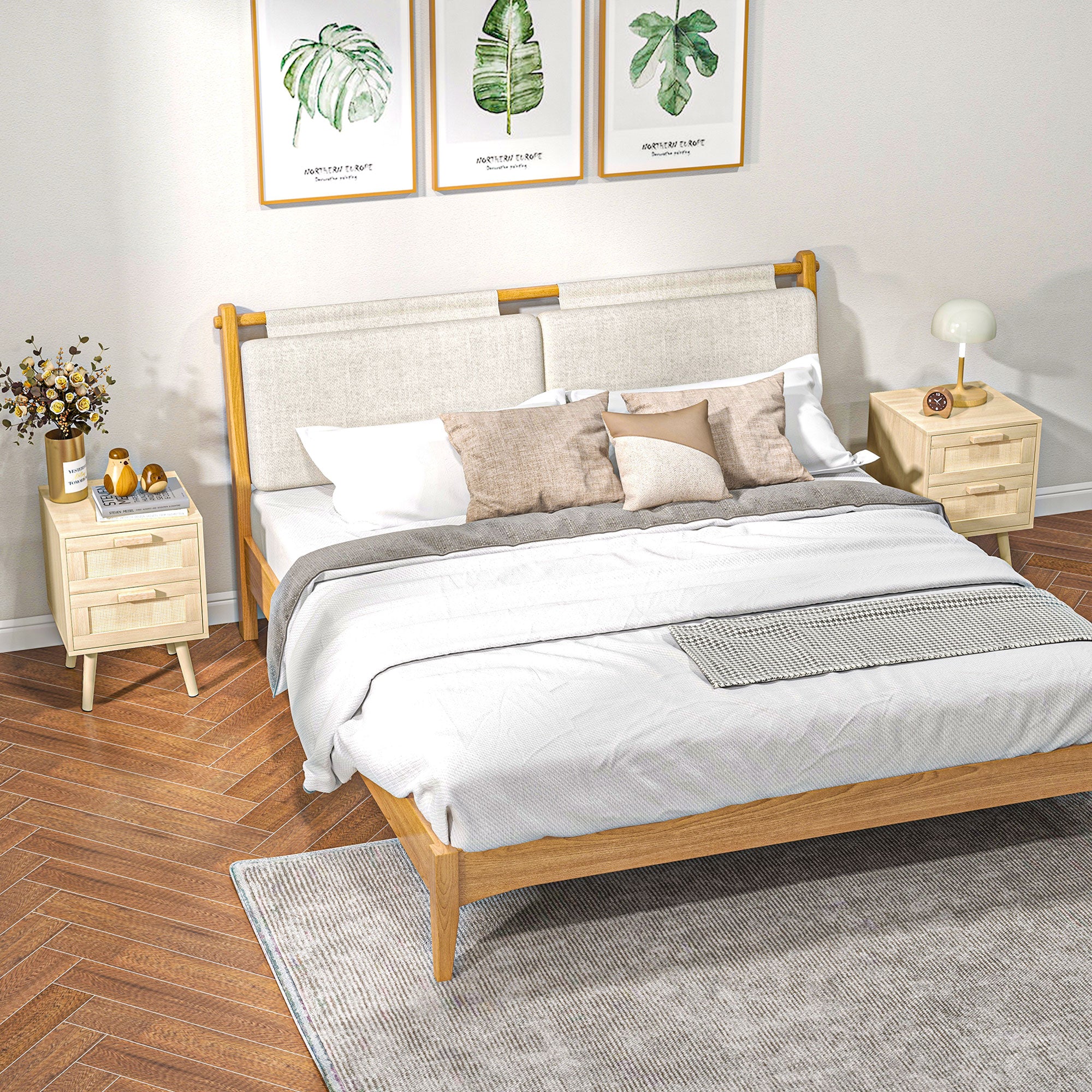 Homcom Set 2 Bedroom Bedroom Boho style with 2 drawers, 40x40x56cm, natural wood - Borgè