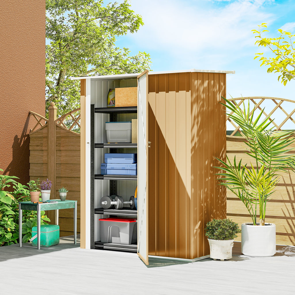 Outsunny Metal Tool Shed with Sloped Roof and Lockable Door, 142x86x189 cm, Yellow