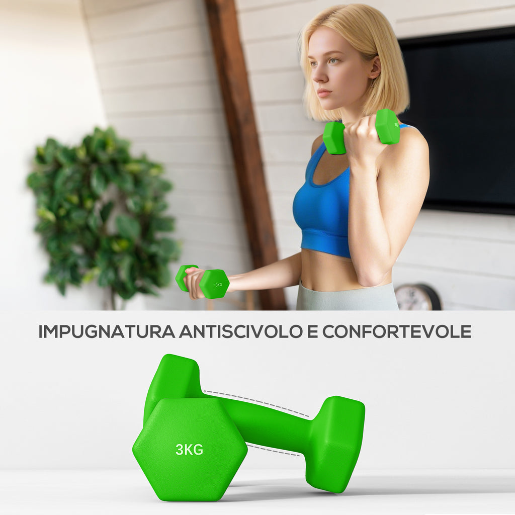 SPORTNOW Dumbbell Set with Stand, 6 Dumbbells Total 2x1 kg, 2x2 kg, 2x3 kg, Multicolored