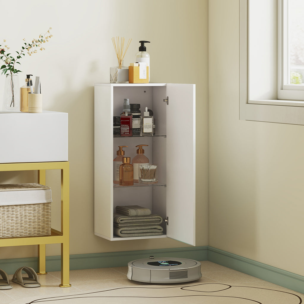 HOMCOM Bathroom Cabinet with 2 Adjustable Glass Shelves and Handleless Door, Gloss White