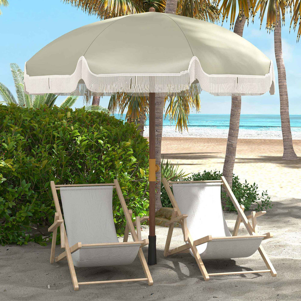 Outsunny UV40+ 8-Ribbed Beach Umbrella with Carry Bag, Metal and Polyester, Ø1.9x2.1 m, Green