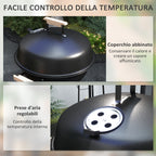 Charcoal Barbecue with Steel Grill, Lid and Air Vents and Wheels, Black