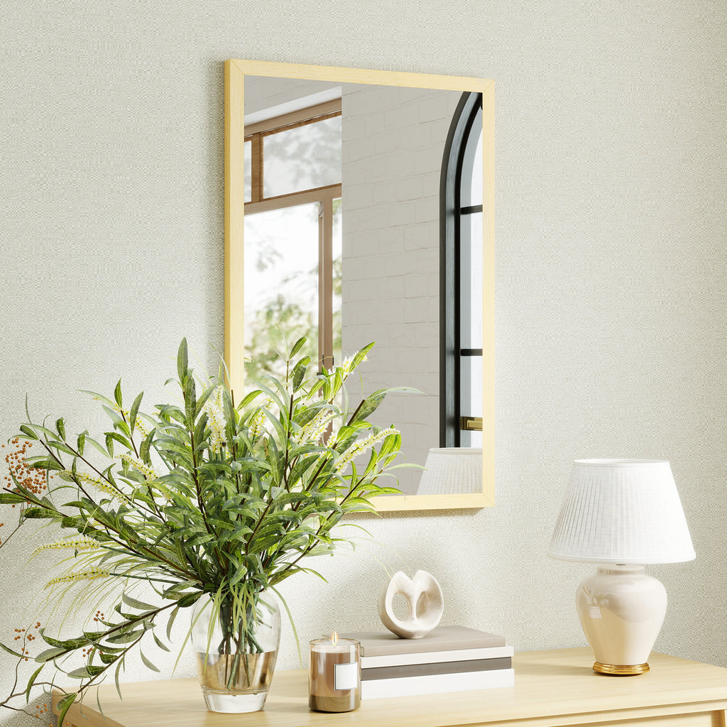 HOMCOM Rectangular Wall Mirror with Hooks, Glass and MDF Wall Mirror, 40x60 cm, Wood Color