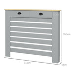 Slatted MDF Radiator Cover, Grille Radiator Cover with 2 Drawers, 111x19x95.5 cm, Grey