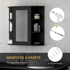 HOMCOM Bathroom Mirror with 6 Open and 2 Closed Shelves, Wood and Glass, 66x17x63 cm, Black