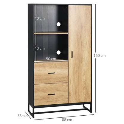 Modern Kitchen Sideboard with 2 Drawers, 2 Shelves and a Cabinet, 88x35x160 cm, Wood and Black