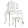 Children's Dressing Table with Stool and Triple Mirror, Wood and Acrylic, 63x40x85.5 cm, White