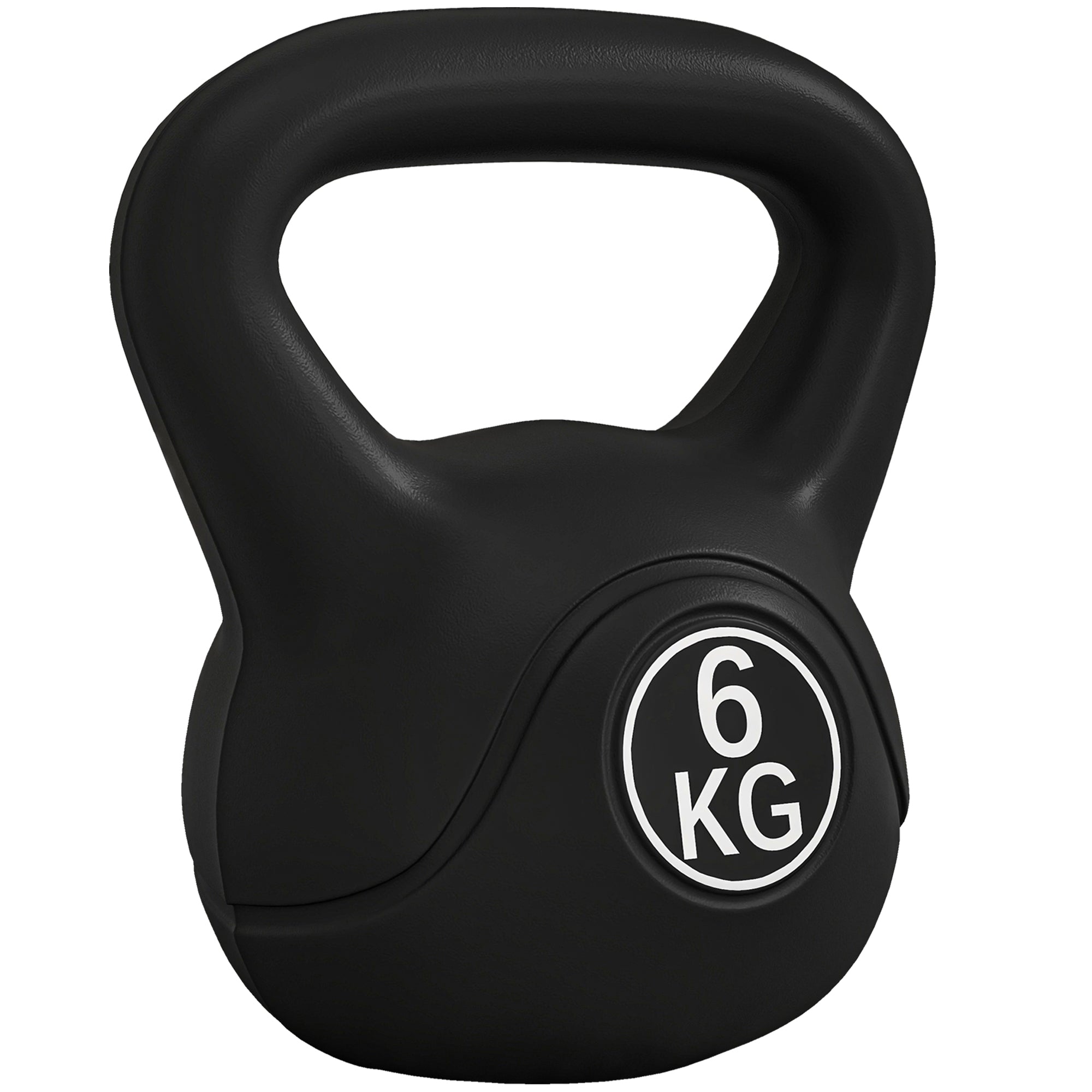 Kettlebell 6kg in Plastic and Sand with Flat Base and Handle, 20x13x22 cm, Black