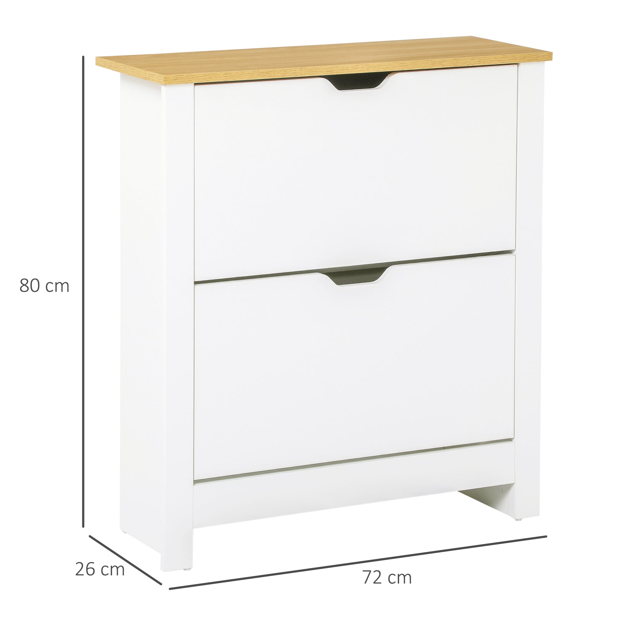 Modern Shoe Rack for 12 Pairs Max with 2 Adjustable and Removable Drawers, in Wood, 72x26x80 cm, White