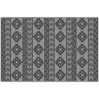 Modern Outdoor Rug Black and Grey PP with Reversible and Foldable Design, 182x274 cm