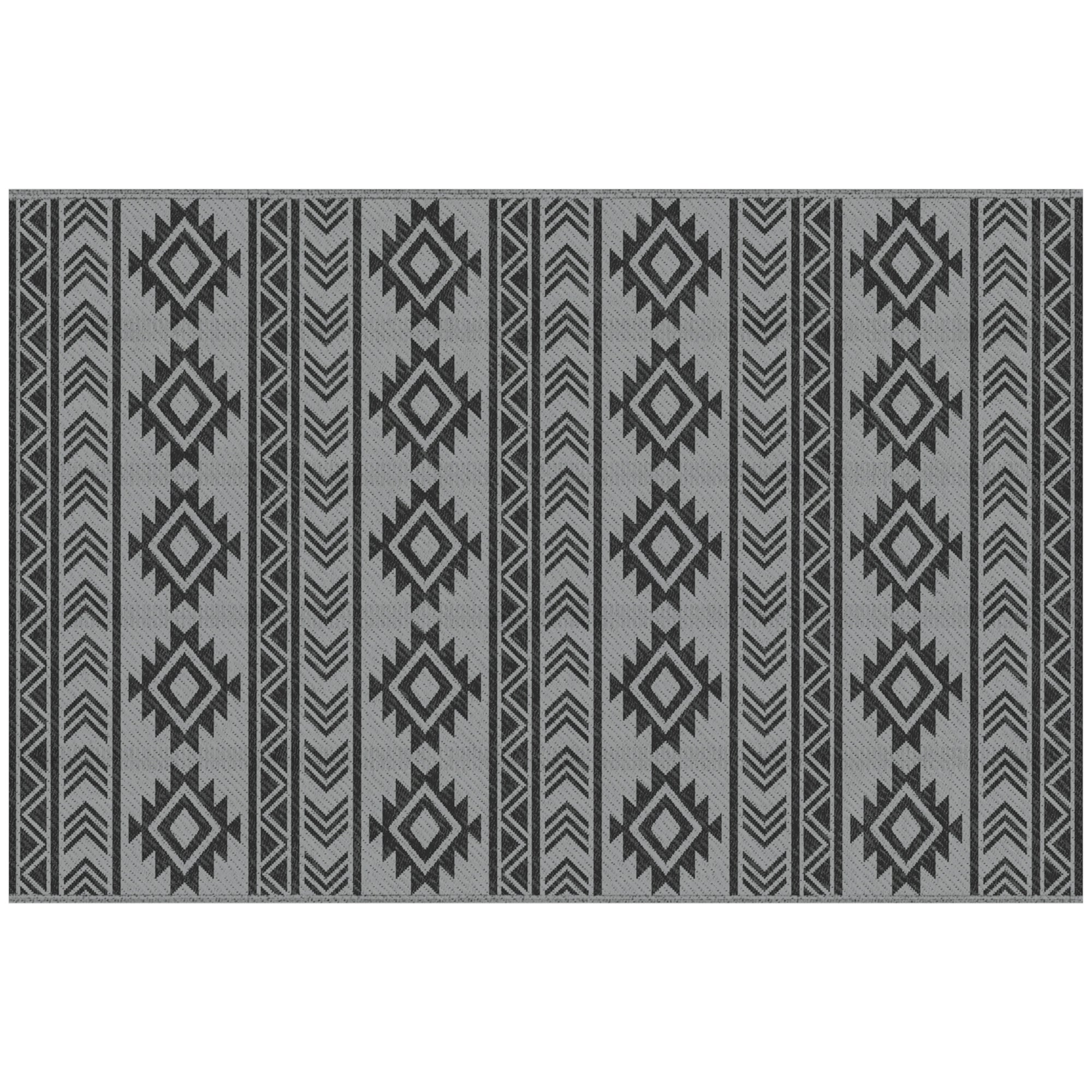 Modern Outdoor Rug Black and Grey PP with Reversible and Foldable Design, 182x274 cm
