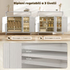 Kitchen Sideboard with Open Shelf and 2 Cabinets, Wood and Steel, 100x35x88 cm, White