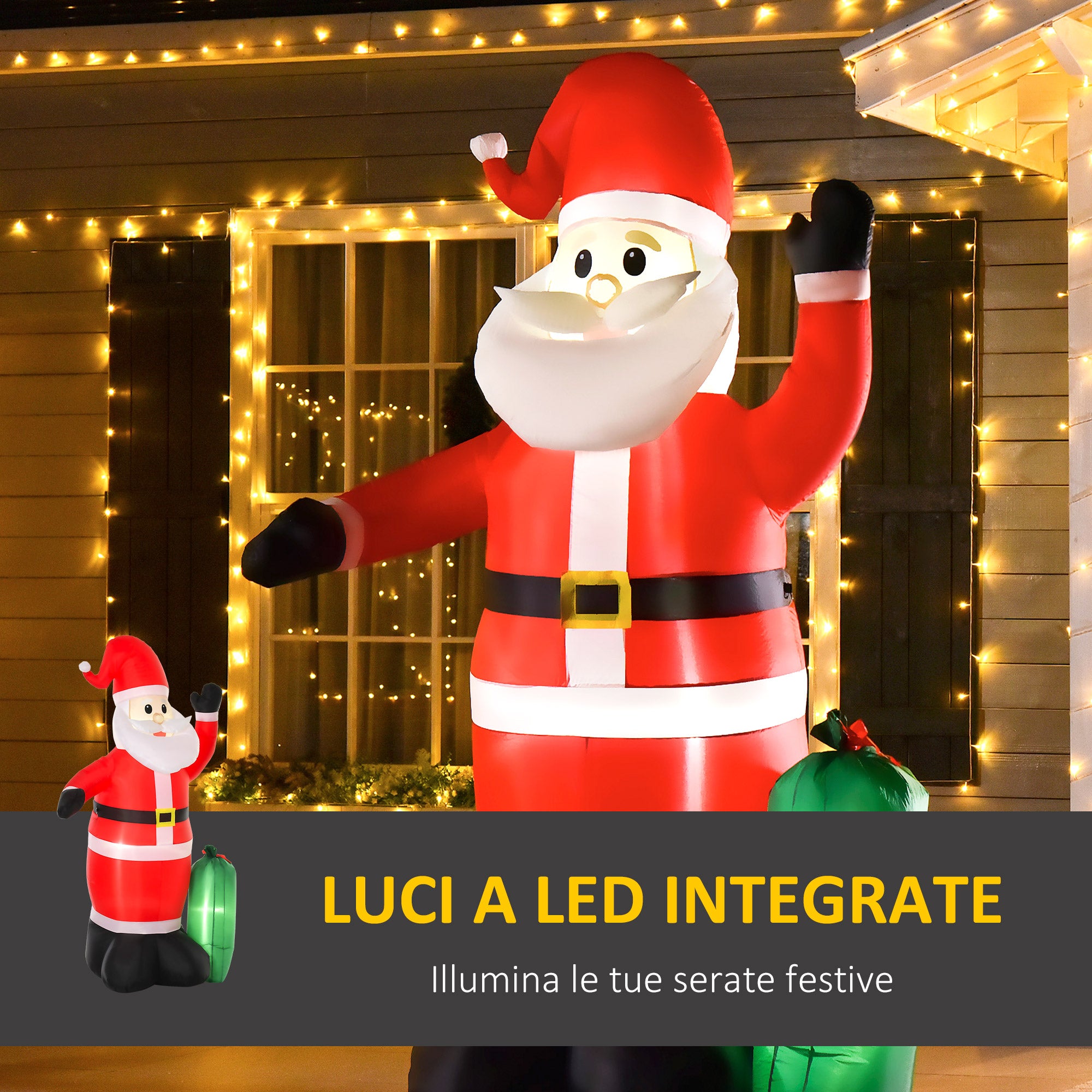 Luminous Inflatable Santa Claus 240cm with Gift Bag LED Lights Christmas Decoration