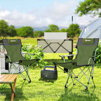 Outsunny Set of 2 Folding Camping Chairs with Footrest and Cup Holder, 82x50/100x88 cm, Green