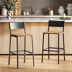 Set of 2 Industrial Style Bar Stools with Backrest and Integrated Footrest, Rustic Brown