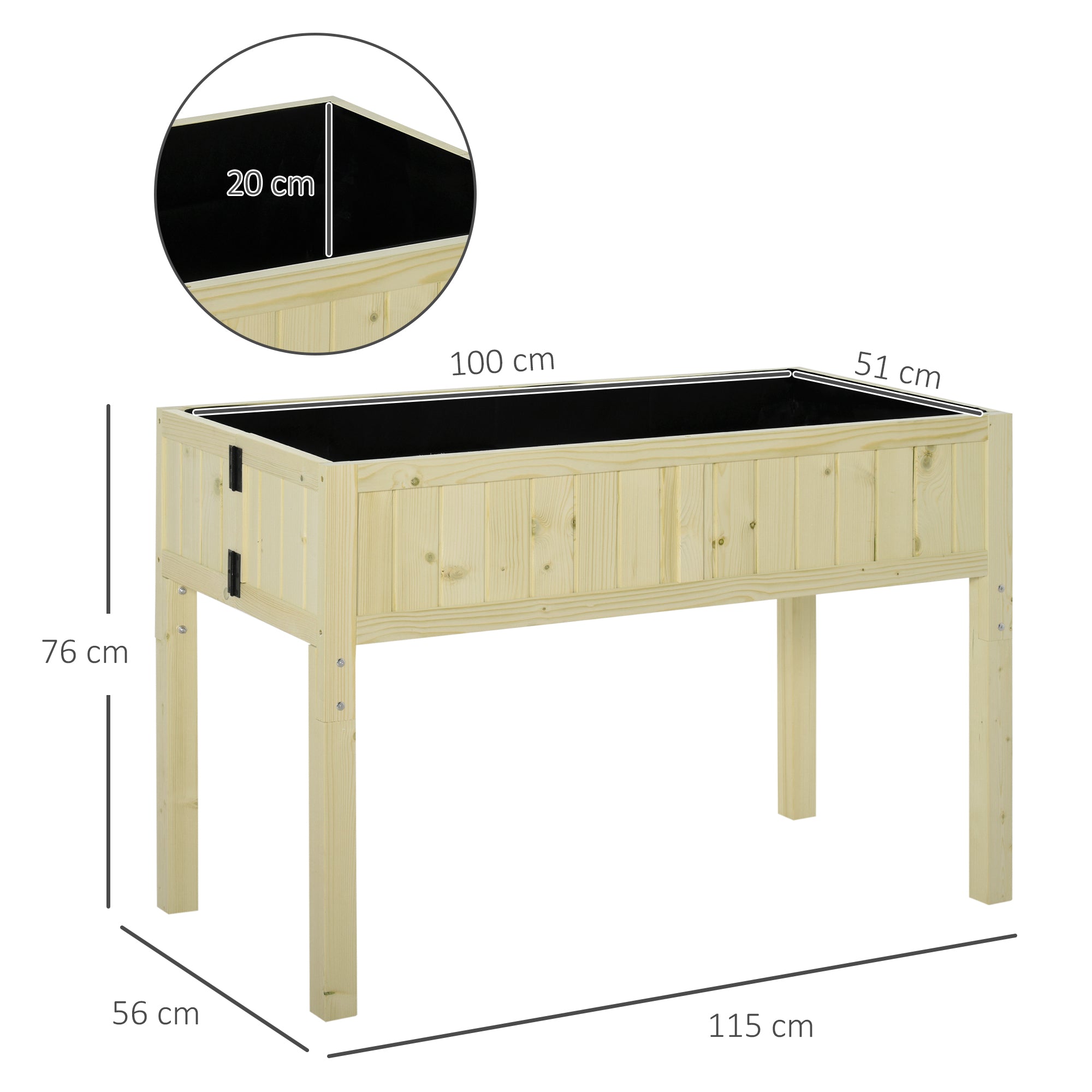 Outsunny Folding Wooden Raised Garden Bed with Drainage Holes, 115x56x76 cm, Wood Color