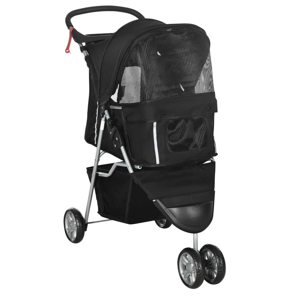Folding Dog Stroller with Swivel Wheels and Brake, 75x45x97 cm, Black