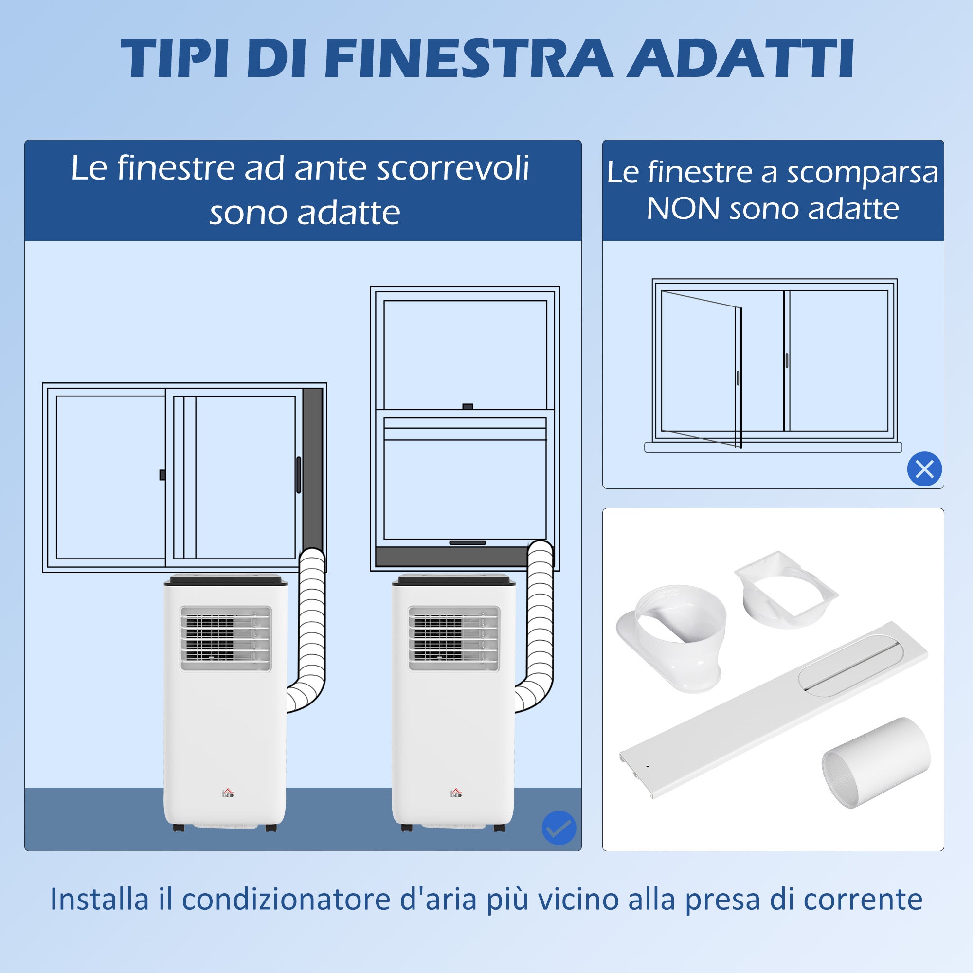 HOMCOM Portable Air Conditioner 750W with 5 Modes and 2 Speeds, in Plastic and Steel, 33x28x70.4 cm, White - Borgè