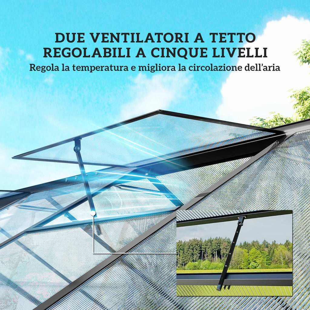 Outsunny PC and Aluminum Vegetable Garden Greenhouse with Hinged Door and 2 Adjustable Windows, 304x247x205 cm, Black