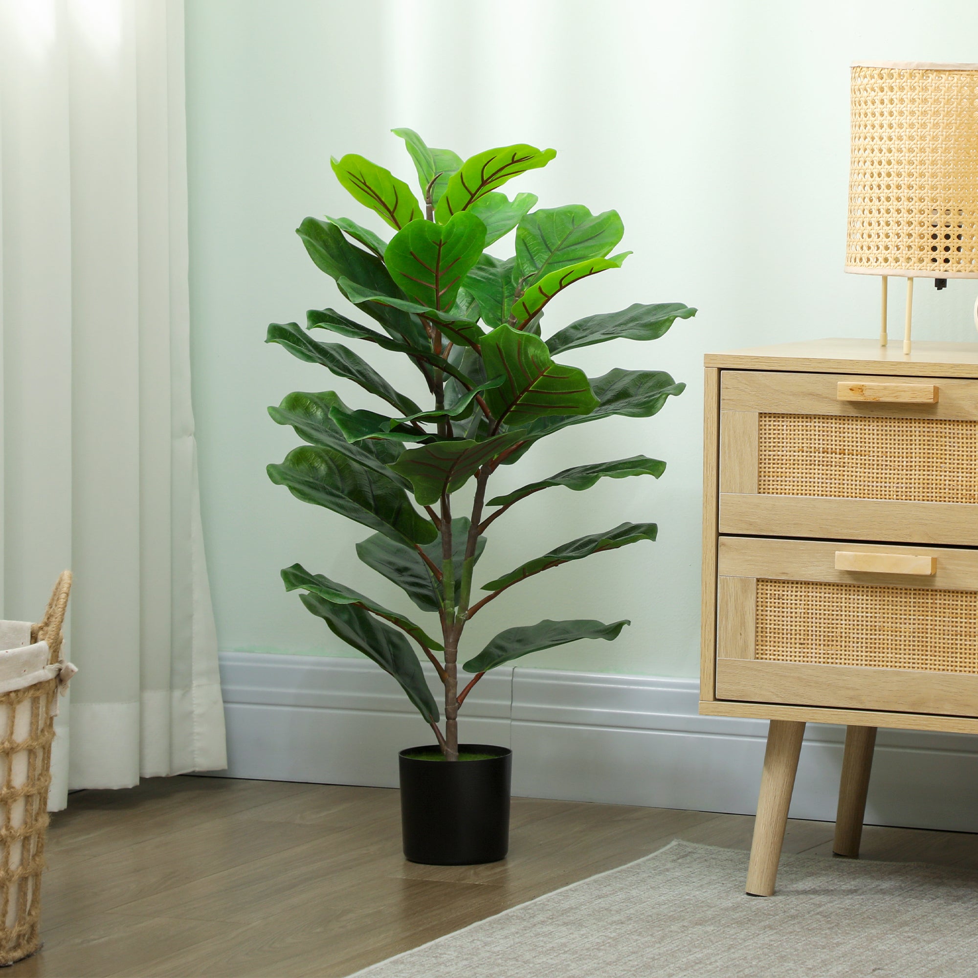 80cm Tall Indoor Artificial Ficus Lyrata Plant with Pot, Home and Office Decoration, Green