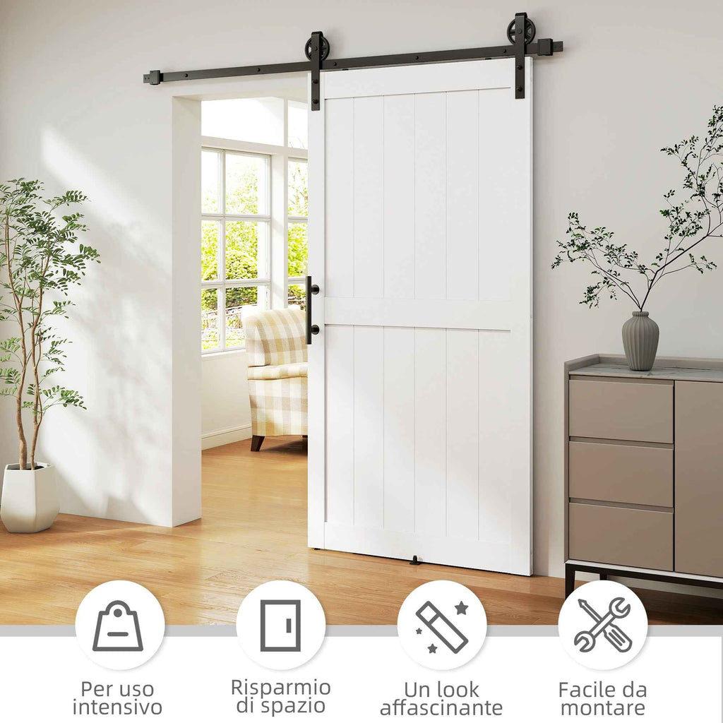 HOMCOM Country Style Sliding Door with Track and Handle in Wood and Steel, 106.6x213.4 cm, Black and White