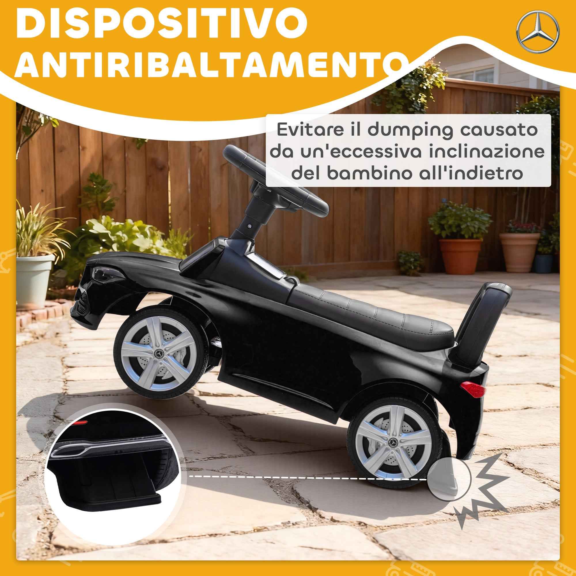 AIYAPLAY Mercedes Benz Licensed Ride-On Toy Car with Horn and Storage Space, 65x28x39 cm, Black