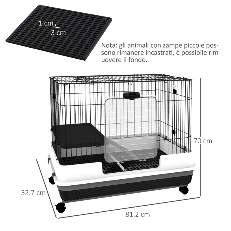 Black Metal Rabbit and Guinea Pig Cage with 2 Doors and Removable Tray 81.2x52.7x70cm - Borge' Group Limited