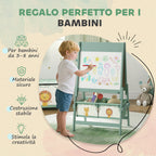 3-in-1 Children's Blackboard with Easel, Paper Roll and 2 Baskets, Wooden, 54x46x94 cm, Green