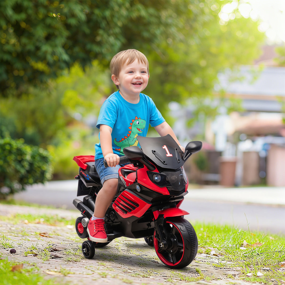 AIYAPLAY Electric Motorcycle for Children 18-36 Months, 6V, with Removable Wheels, Built-in Headlights and Music, Red