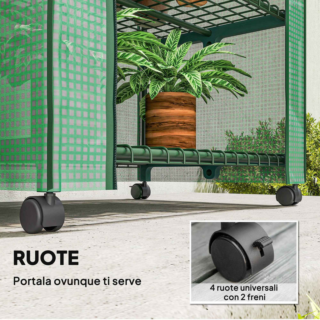 Outsunny 4-Tier Balcony Greenhouse with 4 Wheels and Roll-Up Entrance, Steel and PE, 69x50x165 cm, Green