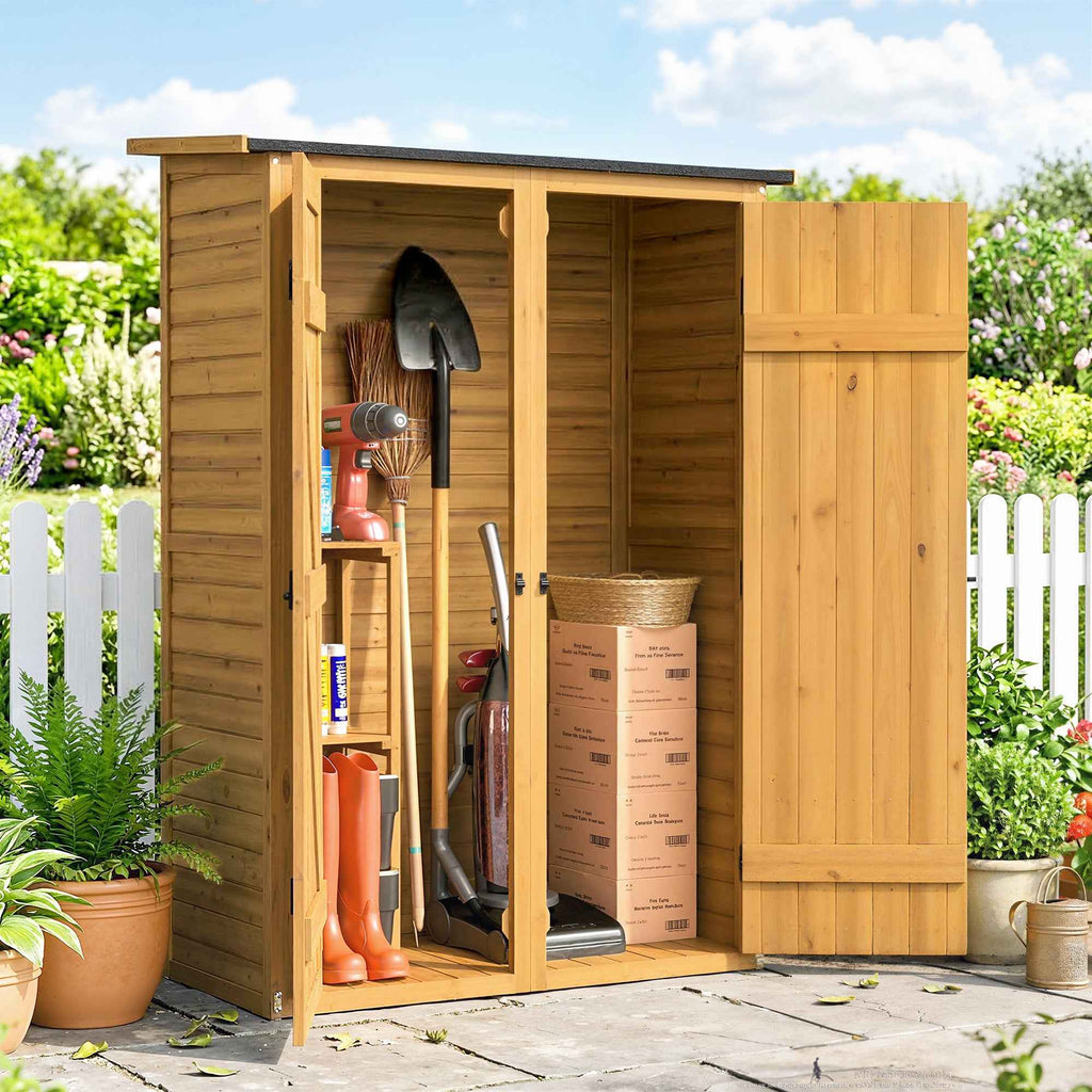 Outsunny Brown Wooden Shed, Tool Storage with 2 Shelves