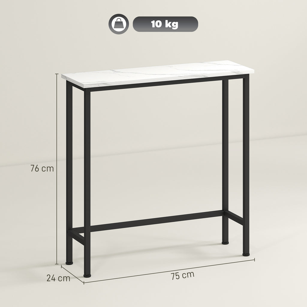 Entrance Console Table with Marble-Effect Top, in Wood and Steel, 75x24x76 cm, Black and White