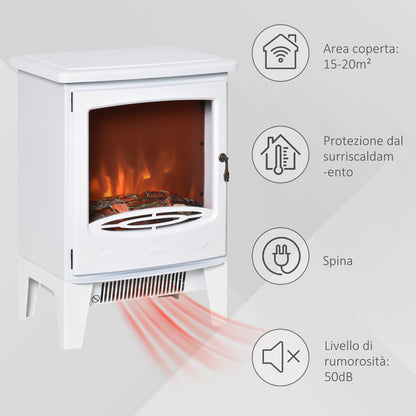 Electric Fireplace with Flame Effect, Adjustable Temperature 900W-1800W, Coverage 15-20m², 39x26x54.8cm, White