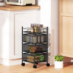 HOMCOM 3-Tier Kitchen Cart with Rotating Metal Baskets, Wheels and Brake, 27.5 x 27.5 x 62 cm, Black