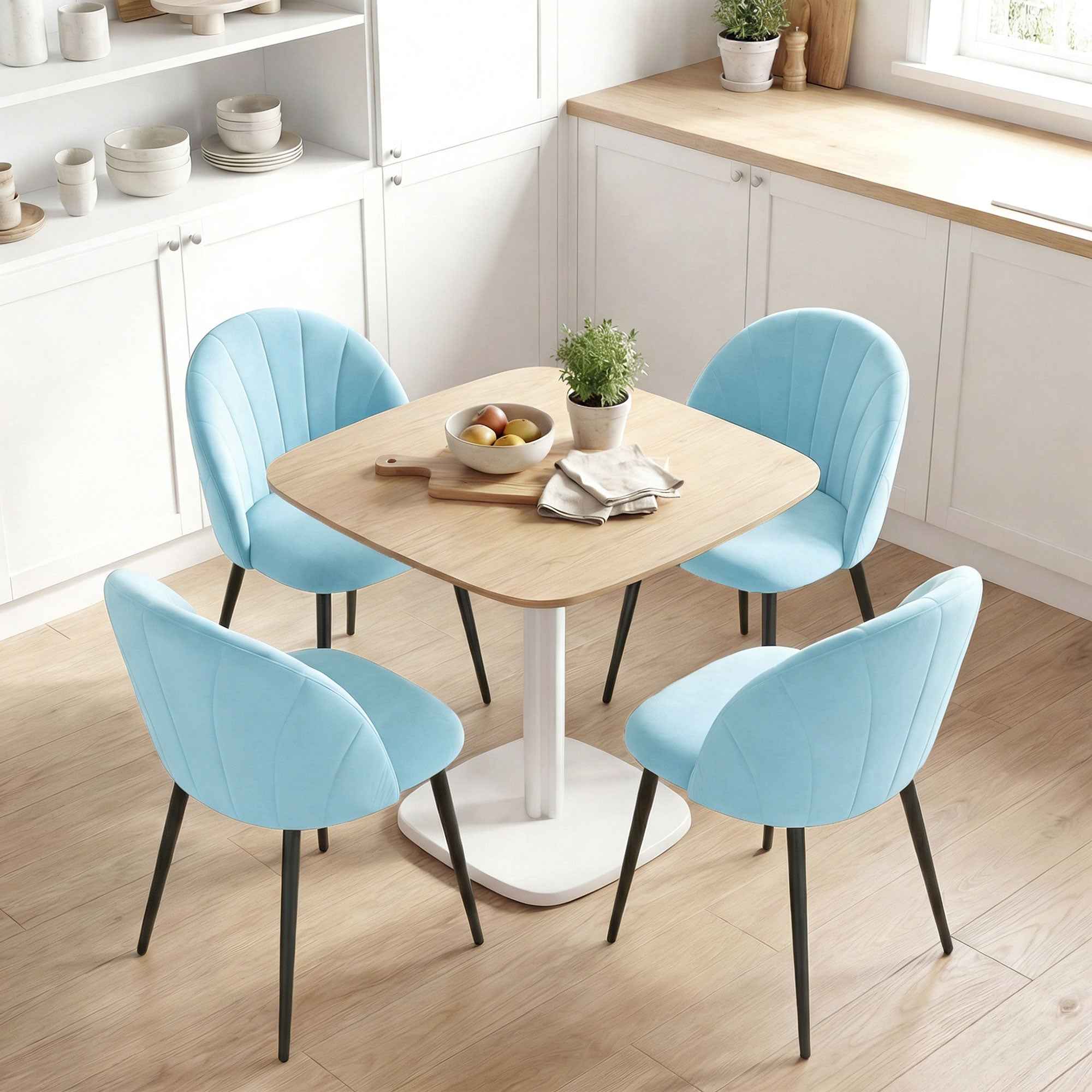 HOMCOM Set of 2 Upholstered Dining Chairs with Shell Back in Velvet, 52x55x79 cm, Blue