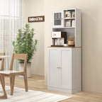 Kitchen Pantry Microwave Stand with Open Shelves and Cabinet with Spice Rack, 60x35x169 cm, White