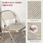 Set of 6 Modern Folding Chairs in Steel and Polyester, 45x46x78 cm, Beige