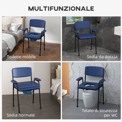 5 in 1 Comfortable Chair for the Elderly and Disabled for WC and Shower, Adjustable Height and Removable Bucket, Blue