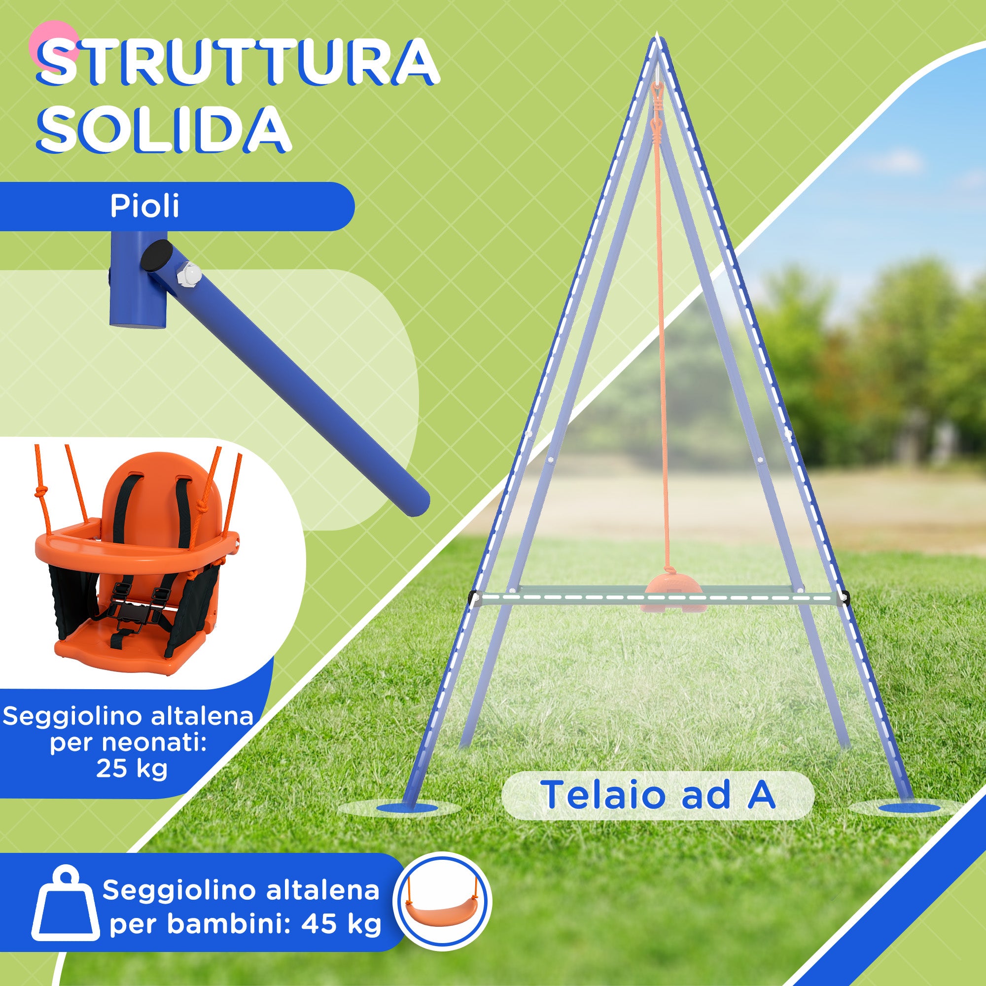 2-in-1 Garden Swing for Babies and Children from 6 Months to 8 Years, Orange and Blue