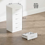 HOMCOM 5-Drawer Chest of Drawers, Modern Style, Chipboard, 40x35x85 cm, White