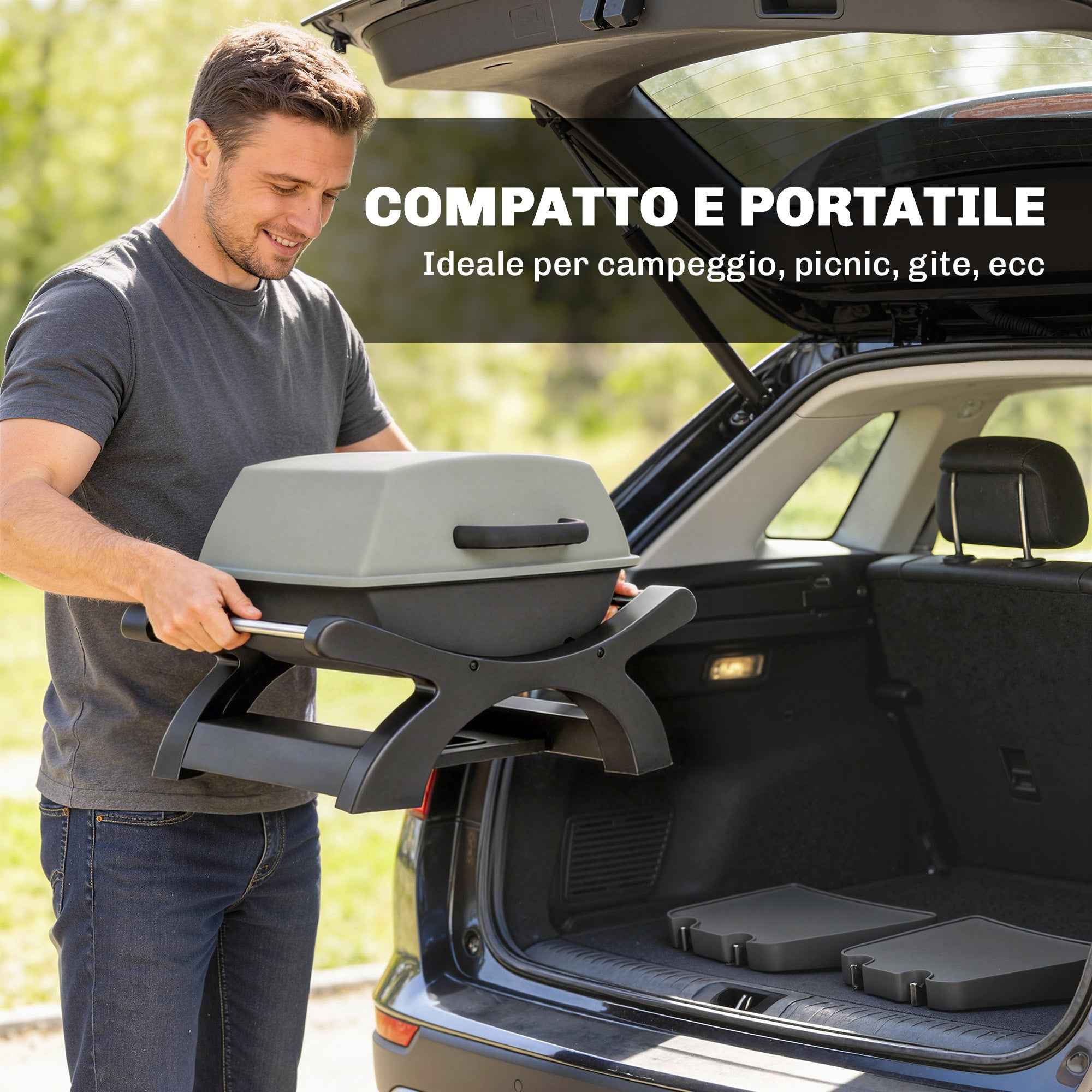 Outsunny 2300W Portable Tabletop Electric Barbecue with Side Shelves, Black.