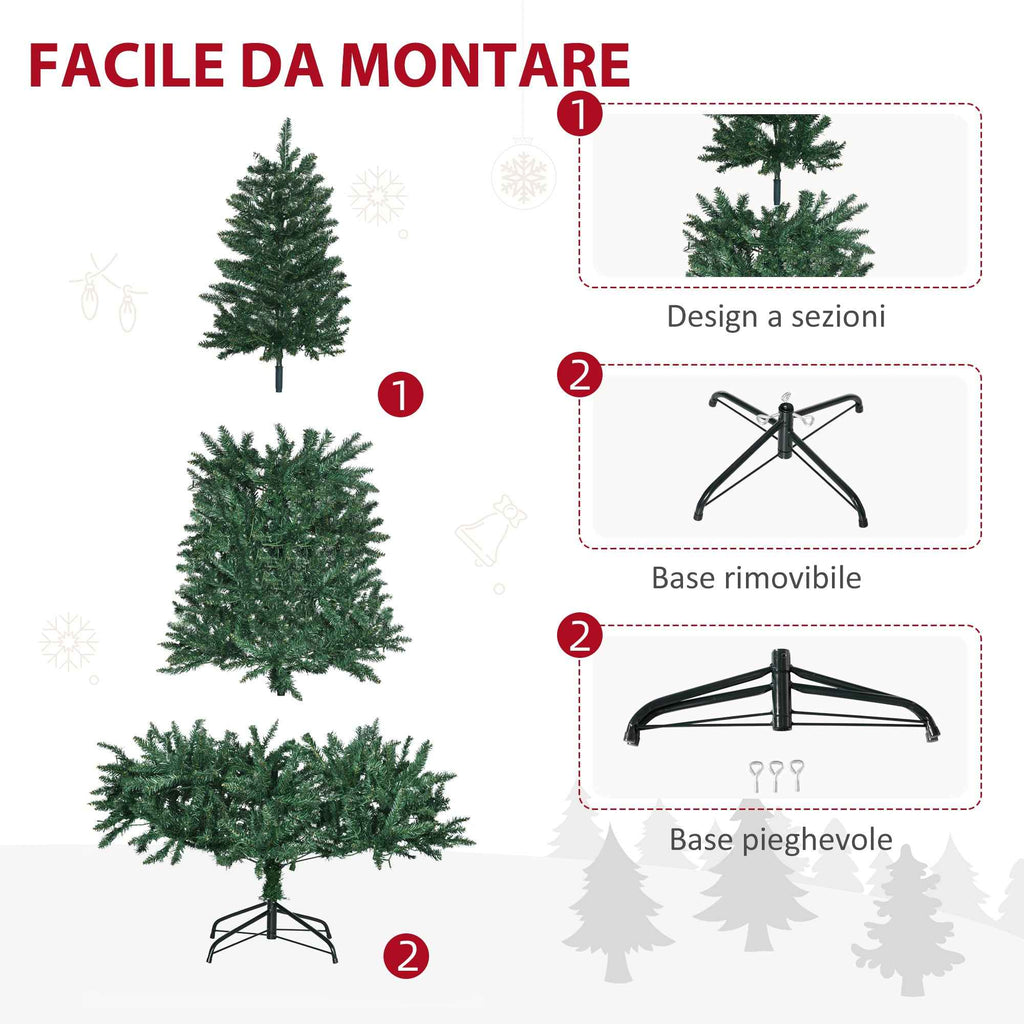 HOMCOM Artificial Christmas Tree with 450 White LED Lights and 1146 Branches, Foldable Metal Base - Green