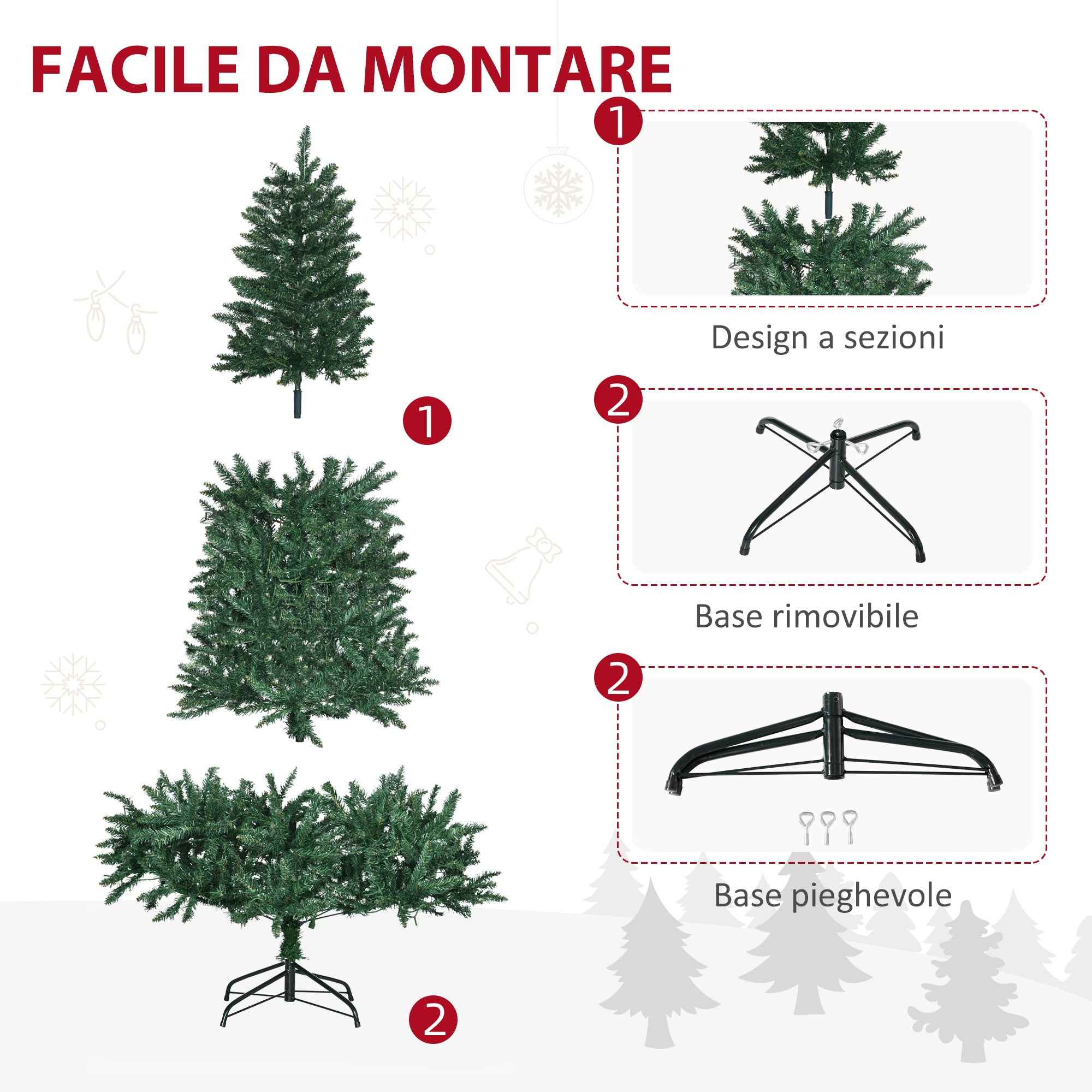 HOMCOM Artificial Christmas Tree with 450 White LED Lights and 1146 Branches, Foldable Metal Base - Green