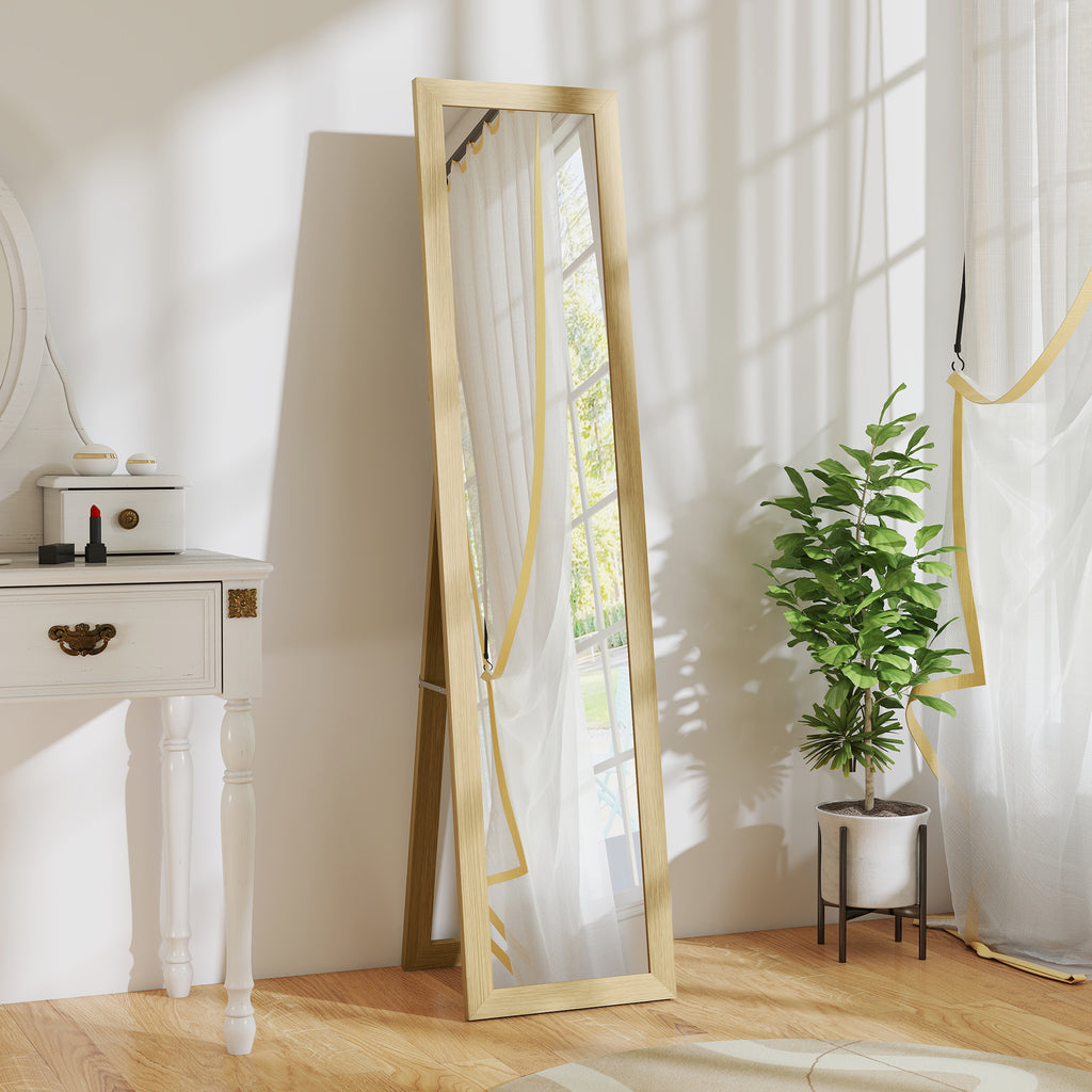 HOMCOM Vertical Wall or Floor Mirror with MDF Frame, 37x40x155 cm, Oak and Transparent
