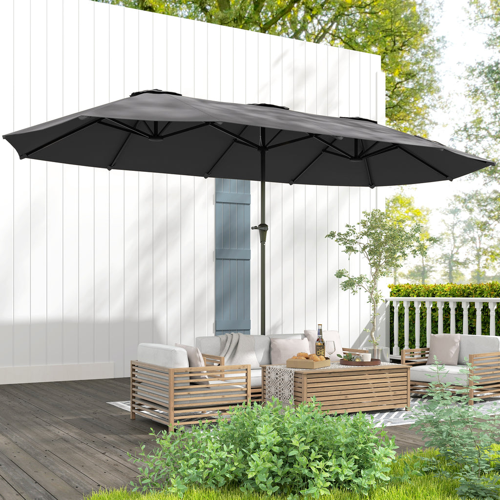 Double Umbrella with Air Vents and Crank, in Metal and Polyester, 4x2.2x2.34 m, Black and Dark Gray