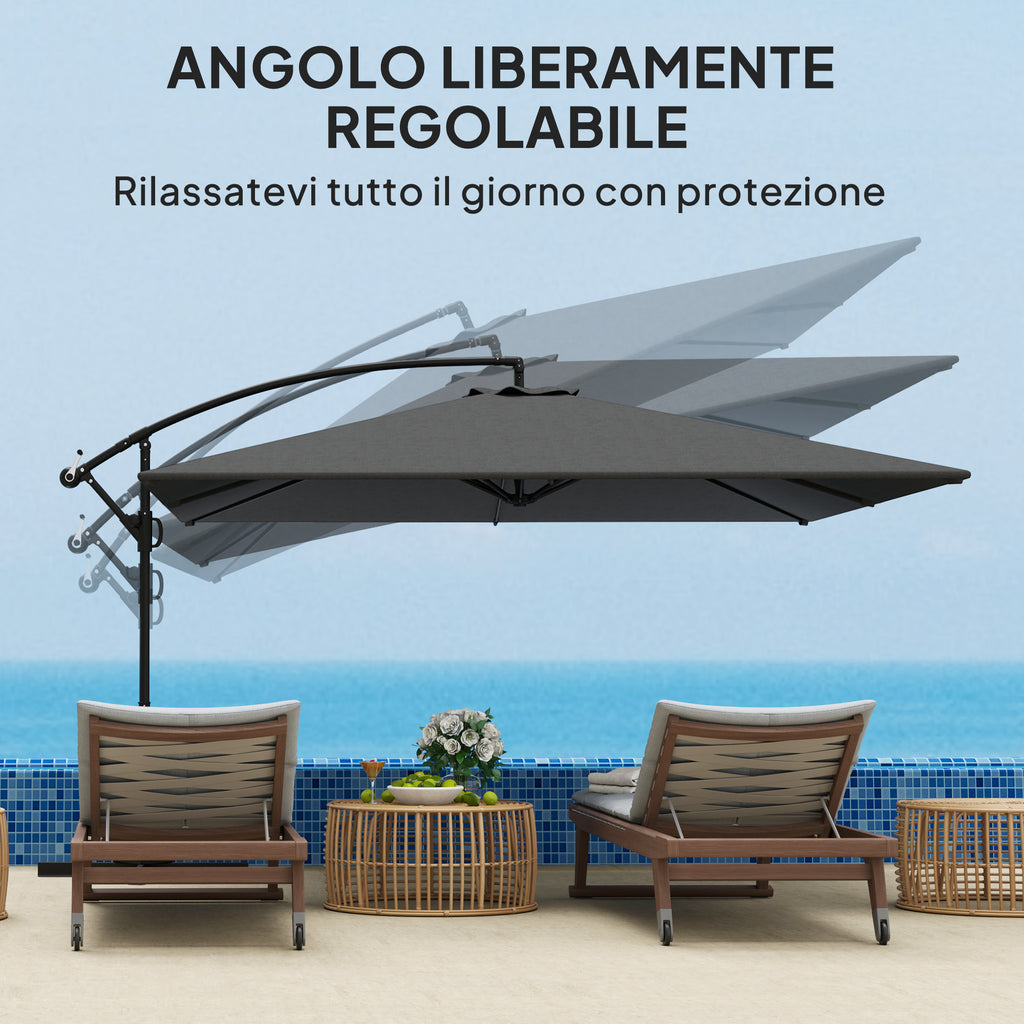 Garden Umbrella with Arm 3.6x3.9 m 360° Swivel and Tilting, Crank Opening, Gray