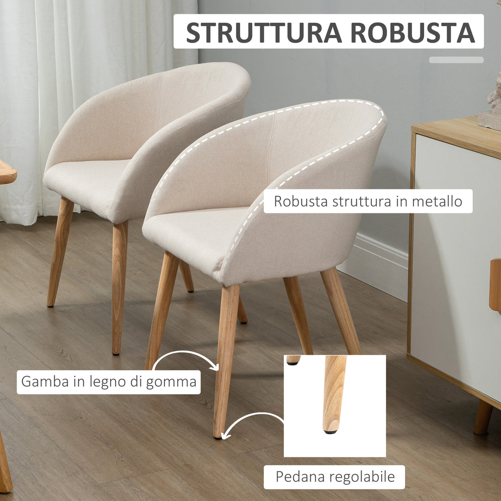 Set of 2 Scandinavian Style Fabric Upholstered Dining Chairs, 55x56x74 cm, Beige