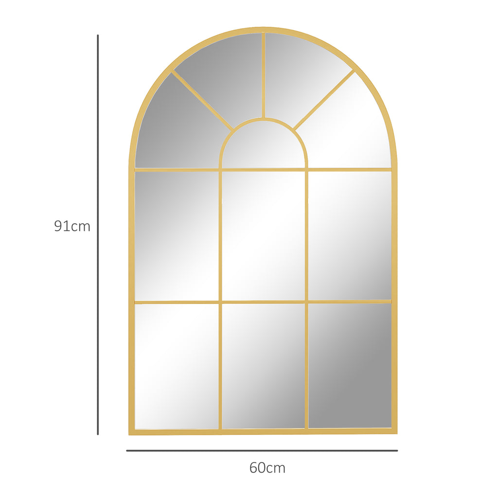 Arched Wall Mirror in Glass and Gold Metal with a Modern Style, 91x2x60 cm